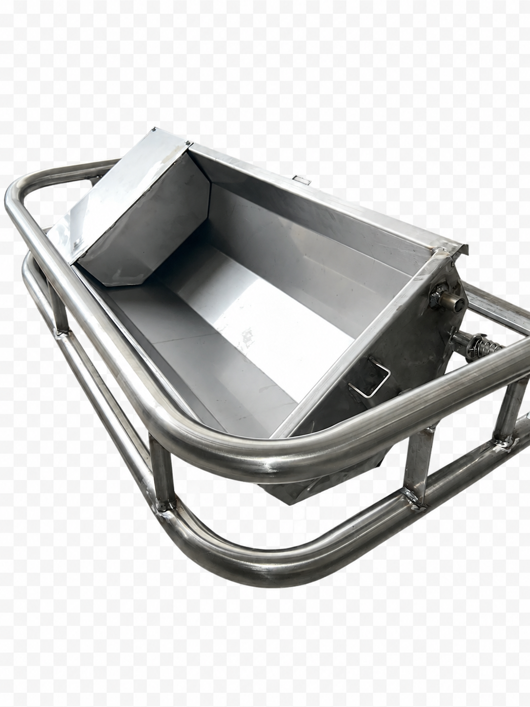 Abbeveratoio ribaltabile in acciaio inox AISI 304 con galleggiante e rollbar per bovini ed equini